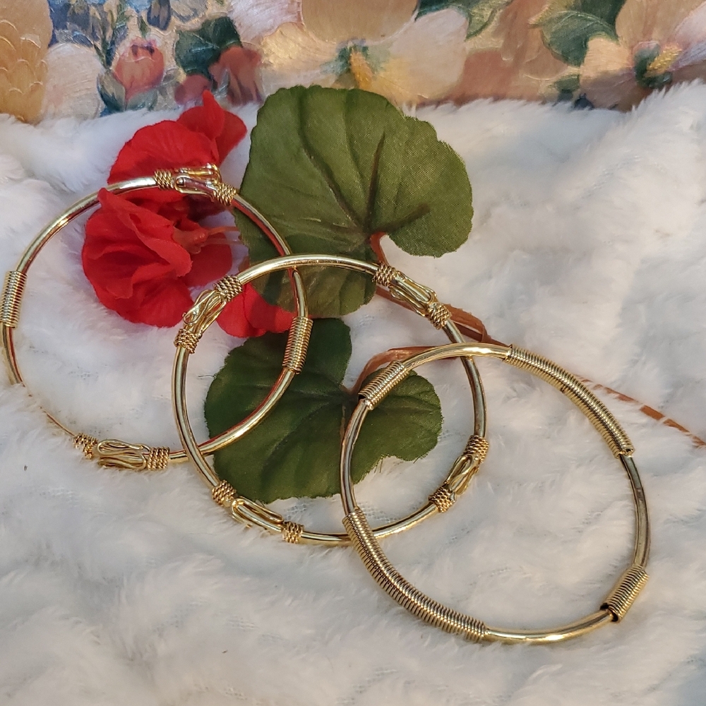 Three Gold Tone Wire Wrapped Bangles